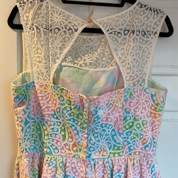 Lilly Pulitzer Morrison Lace Overlay Dress Size 10 Fit and Flare Party Blue Pink - Picture 3 of 5